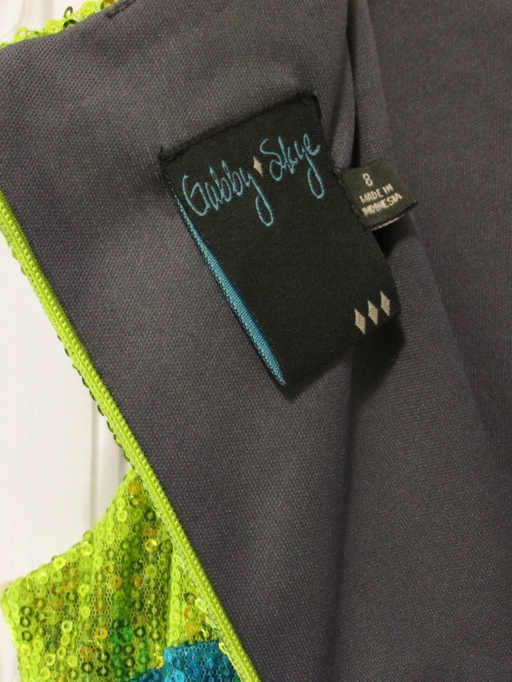 Gabby Skye NWT Lime Aqua Blue Sequined Sleeveless Sheath Dress, Size 8 - Picture 7 of 8